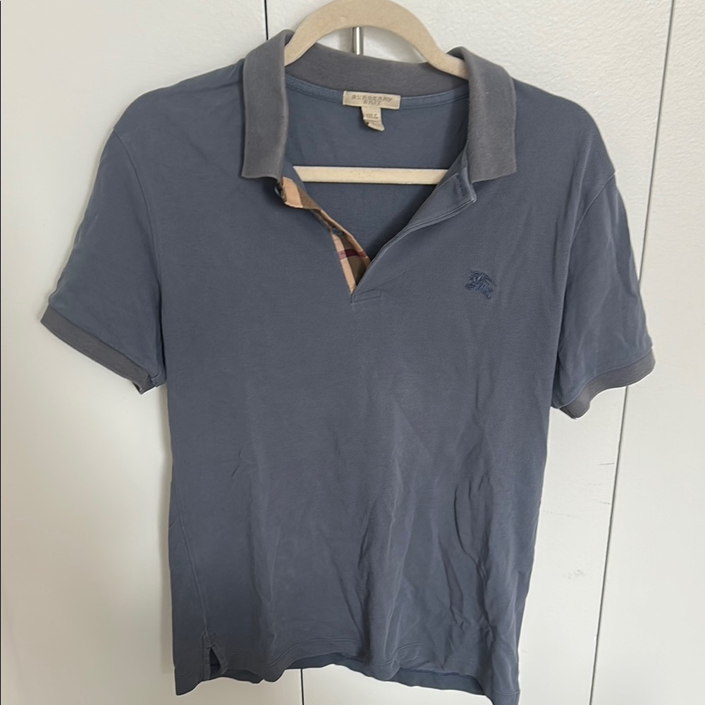Burberry Blue Polo Shirt with Classic Collar Size Small